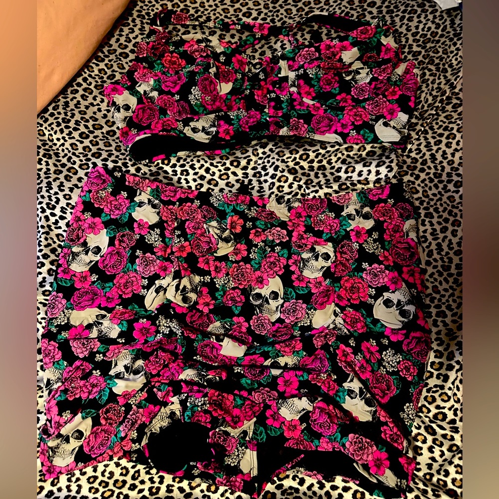 Vintage torrid floral and skull two-piece swim suit